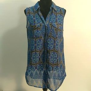 Sunny Leigh Blue Print Sleeveless Lightweight Top Size M